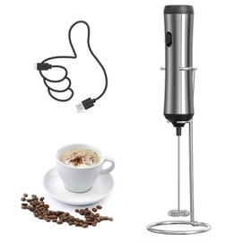 KIEKRO Milk Frother Handheld, Rechargeable Milk Frother Handheld, Electric Milk Frother Handheld for Latte, Matcha, Protein Powder, Hot Chocolate, with Bracket (Silver)