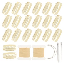 20 Pieces Clips for Clip-in Hair Extensions, Wig, Hair Bang, Hair Topper, Toupee, Stainless Steel U-Shaped Snap Clips with Needle and Thread Kit (Beige)