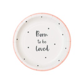 Talking Tables Pack of 12 Cute Baby Shower Paper Disposable Fully Recyclable 17.5cm, Pink Born to BE Loved Small Plates 12PK