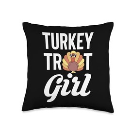 Turkey Trot Girl Running Thanksgiving Throw Pillow