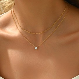 Dabovos 18K Gold Plated Cubic Zirconia Necklaces for Women Trendy Layered Round CZ Twisted Chain Necklaces Y-Shaped Diamond Solitaire Lariat Necklaces Dainty Bridal Wedding Jewelry Gifts