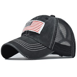 UTOWO American Flag Baseball Cap High Ponytail Baseball Cap Adjustable Washed Vintage Cotton Denim Distressed Hat Unisex