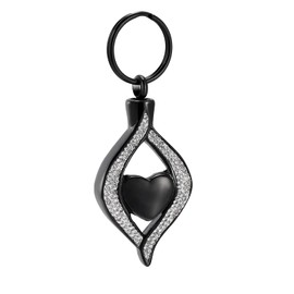 Vjajaly Cremation Jewelry for Ashes Holder Crystal Teardrop Heart Stainless Steel Keepsake Urn Pendant Memorial Keychain for Women Men (Black)
