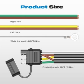 Malictele 4 Pin 5 Wire Trailer Wiring Harness Kit, 26FT 16AWG Core with Jacketed Cable Trailer Light Kit 4 Way Flat 5 Wire Trailer Plug for Rewiring Both-Side Taillights on Trailers RVs and Boats
