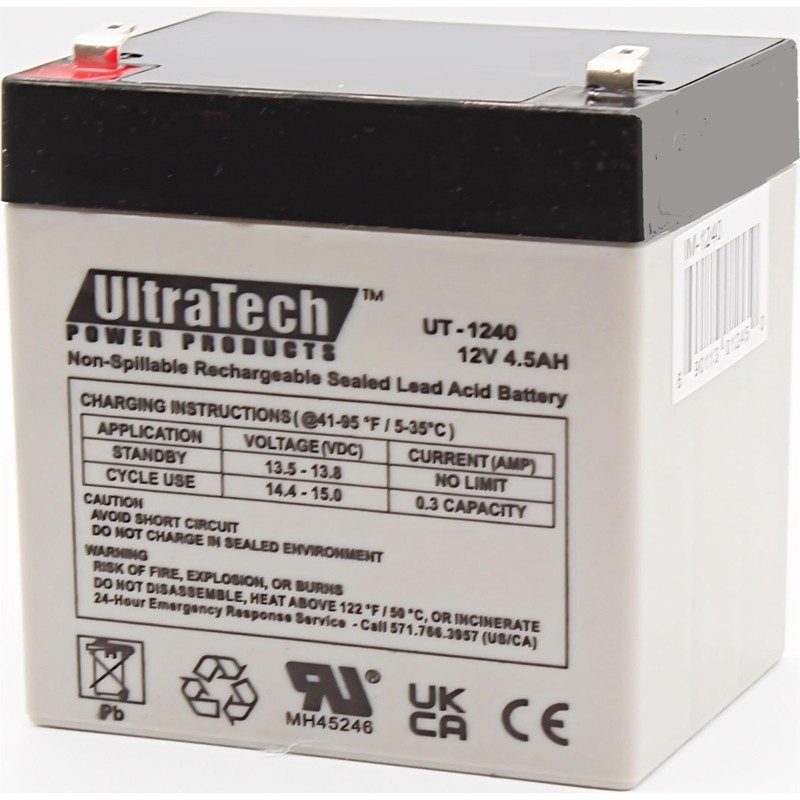 UltraTech UT-1240 / UT-1250-F1 12V, 4.5Ah Sealed Lead Acid Alarm
