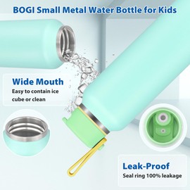 BOGI 350ml Small Metal Water Bottle with Straw, 2 Lids（Loop&Straw） Kids Stainless Steel Water Bottle for School Leakproof Double Wall Vacuum Drinks Bottle Keep 12h Hot & 24h Cold | Mint