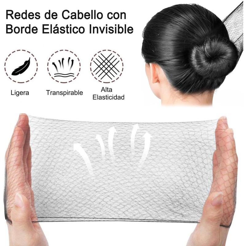 200PK Red para Cabello, Red de Pelo Tejida, Malla Elástica