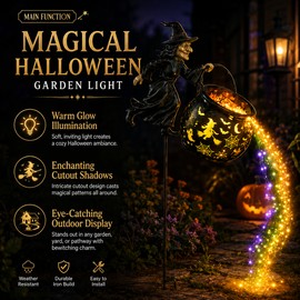Halloween Witch Cauldron Garden Light for Outdoor Decor – Warm Glow Metal Lantern for Porch, Lawn, Walkway & Party Displays