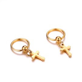 JewelryWe Cross Earrings,Hip Hop Cross Dangle Earrings Stainless Steel Hoop Ear Rings for Men Women(Gold)