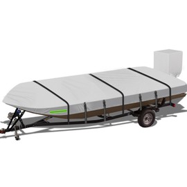 Kistrba Jon Boat Cover 14FT-16FT, 800D Heavy Duty Oxford All Weather Protection Boat Cover Beam Width Up to 70 Inch