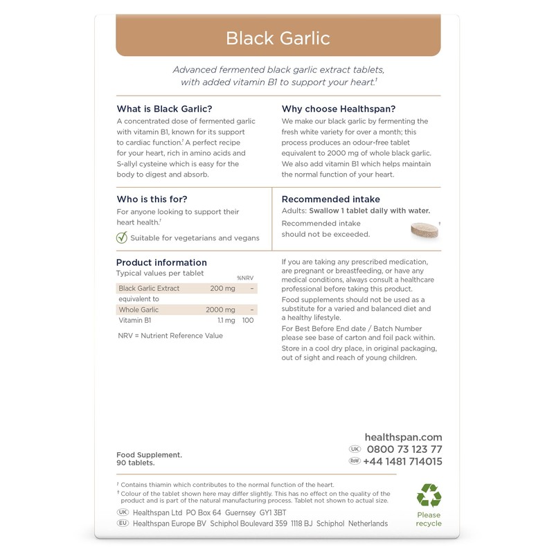 Healthspan Black Garlic 2,000mg | 90 Tablets | Heart Health