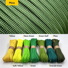 EdcX Paracord (4 mm), 35+ Solid Colours (10 m, 15 m, 30 m, 50 m, 100 m, 300 m), Ideal for Crafts, Camping, Outdoors, 100% Nylon Rope, Tactical Cord 550, Type III (Moss, 15 m)