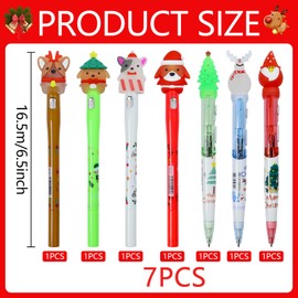 Seasboes Pack of 7 Christmas Ballpoint Pens, Retractable Ballpoint Pen, Gel Pen, Christmas Party Favour Gift, Christmas Ballpoint Pen Children, Retractable Ballpoint Pen LED Can Emit Light