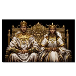 Derkymo Large Size King and Queen Canvas Wall Art Black Couple African American Portrait Wall Decor Black Art Paintings for Wall (28x48 in)