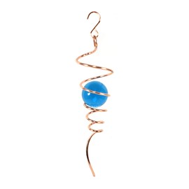 WorldaWhirl Wind Spinner Stabilizer Gazing Ball Spiral Tail Cyclone Yard Twister (11 Inch Copper Plated SS Wire, Blue Glass Ball Round)
