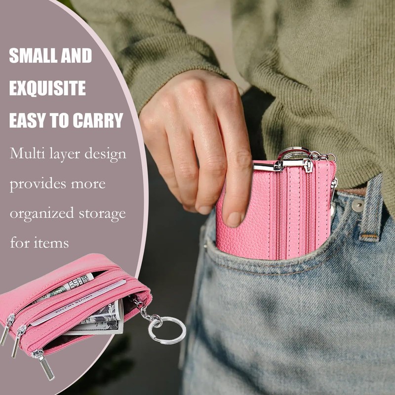 YueJieSelected Ladies Genuine Leather Wallet with Key Ring, pink, Modern