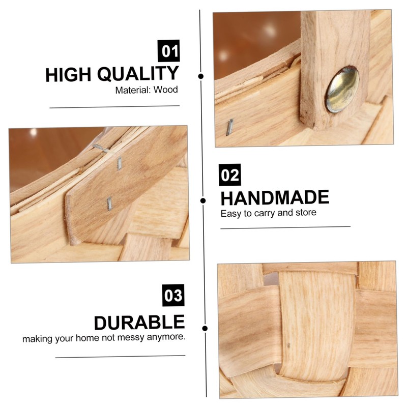 BUGUUYO Small Bin Wooden Handle Rattan Organizer Storage Containers for