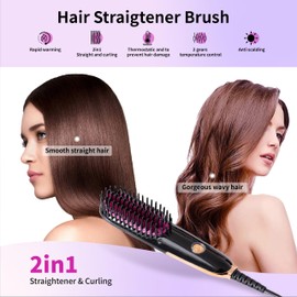 Doortian Mini Hair Straightening Iron with Built-in Comb for travel, Portable Hair Straightener Brush, Ionic Hot Comb Straightener for Women (Rose Gold)