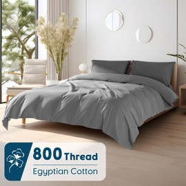 SONORO KATE 100% Egyptian Cotton Sheets - 800 Thread Count, Luxury Hotel Sateen Weave Sheets, Cooling, Soft & Breathable Bed Sheets Set, Fits 16" Deep Pocket - 4 PC (Grey,Queen)