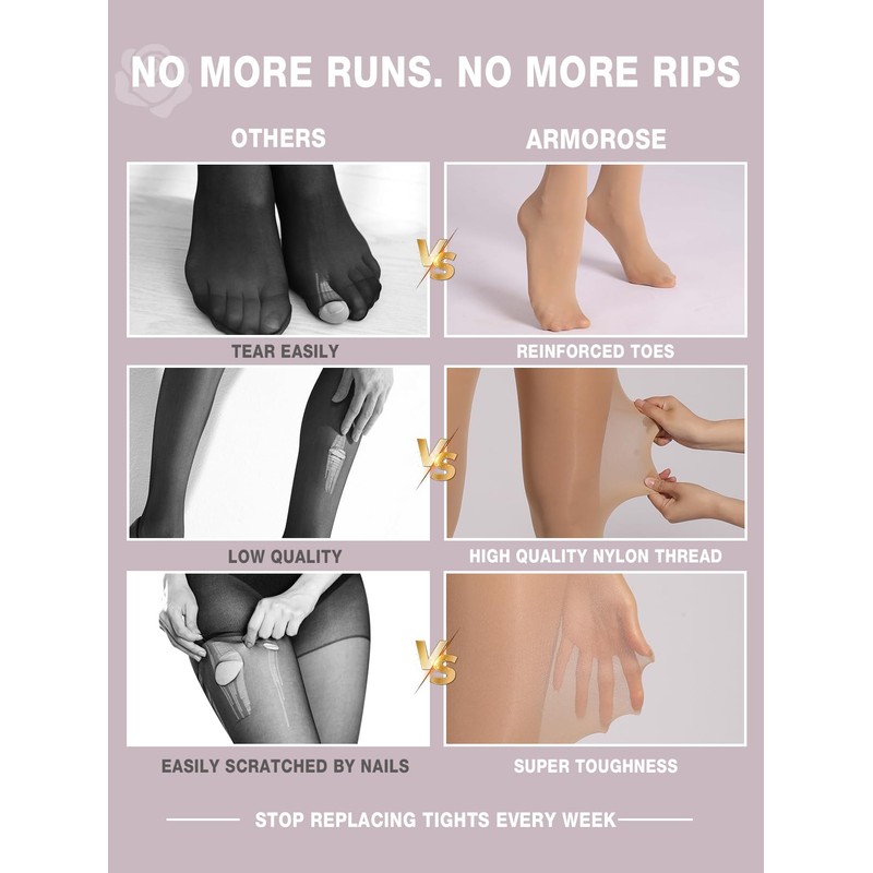 ARMOROSE Indestructible Tights for Women, Rip Resistant Durability T-Crotch Pantyhose