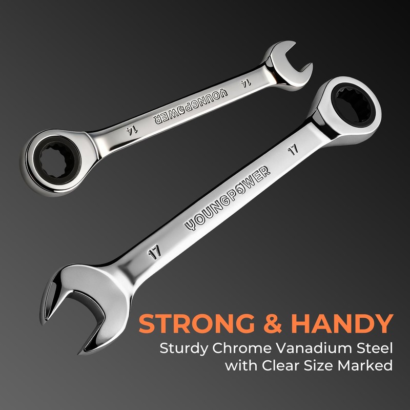 8-Piece Metric Ratcheting Combination Wrench Set, 72-Tooth, CR-V Steel