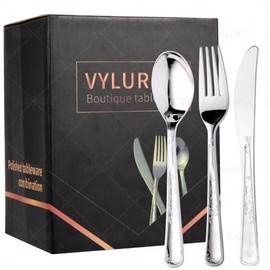 210-Piece Premium Plastic Cutlery Set: Includes 90 Forks, 60 Spoons, 60 Knives - Heavy-Duty Disposable Silverware for Parties, Weddings & Catering Events - Elegant & Durable Utensils Kit (Silver)