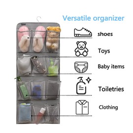 ANZORG Dual Sided Hanging Shoe Organizer for Closet with Rotating Hanger Hanging Shoe Rack Holder with 24 Large Pockets (Grey-Mesh Pockets)