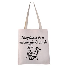 VAMSII Pitbull Tote Bag Happiness is a Rescue Dog’s Smile Pitbull Dog Gifts Pitbull Lover Gifts Pitbull Owner Shoulder Bag (dog's Smile Tote)