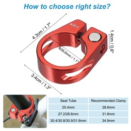 PATIKIL 28.6mm Cycles Bike Seat Post Clamp, Aluminum Alloy Seat Tube Clip Bike Quick Release Clamp for Mountain Bike Road Bike Gear Track Bike Folding Bike Red