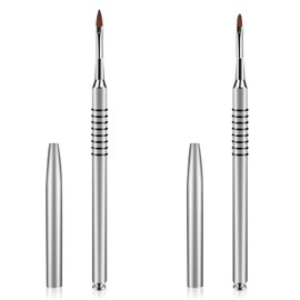 2 Pack 3D Nail Art Brush #2 & #4 Nails Salon Painting Brush for Acrylic Powder, 3D Nail Art Flowder Design with Non-Slip Handle, Silver Metal Nailds Art Pen, Sculpture Brush