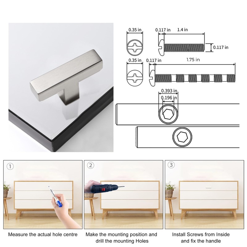 Redunest Bar Cabinet Pulls - 2 Pack Square Brushed Nickel
