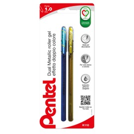 Pentel K110 Hybrid Dual Metallic 1 Piece Blue + Green Metallic / 1 Piece Gold Metallic