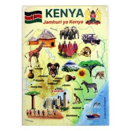 Kenya Graphic Map and Attractions Souvenir Fridge Magnet 2.5" X 3.5"