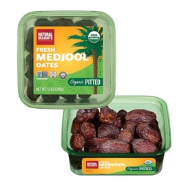 Natural Delights Organic Medjool Dates Pitted - USDA Certified Organic Fruit, Good Source of Fiber & Potassium, Naturally Sweet, Snack for On-the-Go, Large & Plump Dates - 12 oz Tub (Pack of 2)