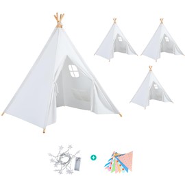 Wilwolfer 4 Pack Teepee Tent for Kids Slumber Party with Lights, Indoor Sleepover Play Tents for Girls, Foldable Toddler Playhouse for Sleepover Parties, White