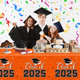 EYOBZOOQ Orange Graduation Tablecloth Plastic 54"x108", 2Pcs Congrats Grad Tablecloths Class of 2025 Tablecloth Graduation Party Decorations 2025 Grad Decorations for College High School
