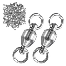 M METERXITY 50-Pack Ball Bearing Fishing Swivels, 8# 1.42In (36mm) Stainless Steel Lure Leader Line Connector for Fishing/Saltwater/Freshwater, High Strength Welded Ring [Silver]