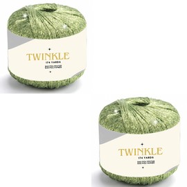 Pack 2 Art of Yarn Twinkle Metallic Glitter Yarn Sparkle Fine 1 Light Fingering Weight Worsted Gold Silver for Crochet Knitting, 25g 0.88oz, 175 Yard Soft Craft Shawls Cardigans Sparkly Silver 830