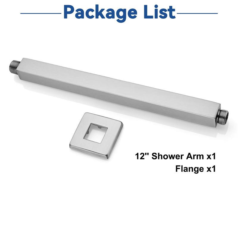 Square 12 Inch Ceiling Mounted Shower Arm With Flange, Straight