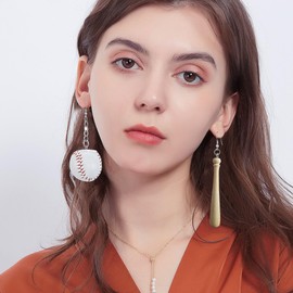 Just Follow 3D Big Faux Leather Baseball Bat Earrings - White Pendant Jewelry for Women