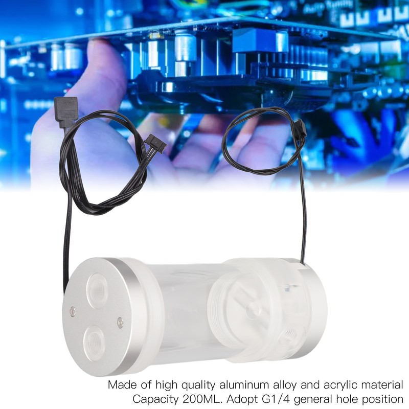 Water Cooling Tank 200ML Temperature Display RGB 160mm G1/4 Cylindrical