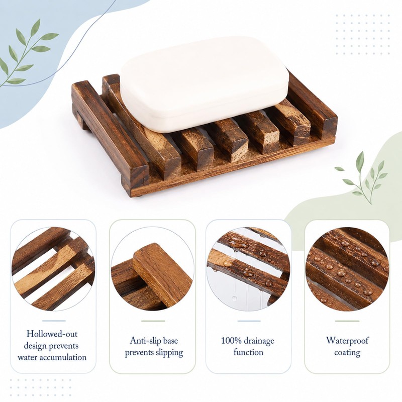 Wooden Soap Holder, Teak Soap Dish Wooden Sponge Holder for