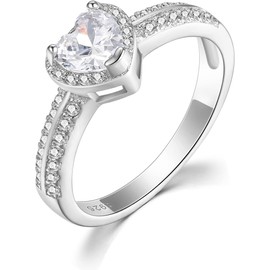 Anillo de Compromiso de Circonita Cúbica con Corte de Corazón 925 – EVER FAITH N06653-1A