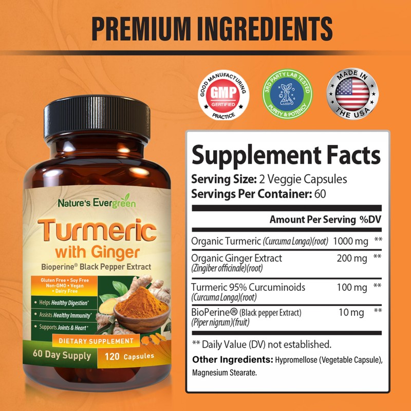 Turmeric with Ginger Root Joint Support Supplement | Turmeric Curcumin