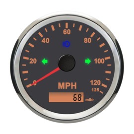 Waterproof 85mm Speedometer Gauge 0-125MPH Marine MPH GPS Speedometer Adjustable Odometer LCD Indicator with Backlight Overspeed Alarm for Boat Car Truck Replacement 9-32VDC (Black&Silver)