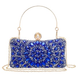 sourcing map Evening Bags for Women, Sparkly Crystal Rhinestone Clutch Purse with 2 Chain Straps Handbags for Wedding Party Evening Weekend, Blue