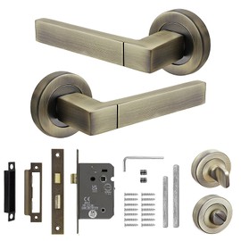 Decoranddecor Lumina Internal Square Door Handles Lever On 54mm Rose - Aluminium Antique Brass - Bathroom Lock Kit