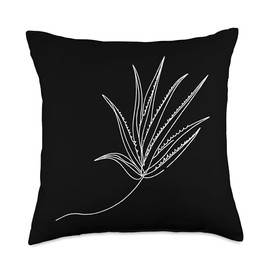 One Line Art Drawing Aloe Vera Leaf Throw Pillow