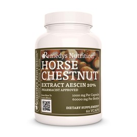 Remedy's nutrition Horse Chestnut Extract Aescin 20% - 1,000mg, 60 Vegan Capsules Herbal Dietary Supplement - 2 Month Supply