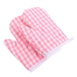 Hemoton Oven Gloves Mini 2 Pieces Oven Gloves for Children Children Play Kitchen Heat Resistant Kitchen Cooking Gloves for Cooking Baking Grilling (Pink) Oven Gloves